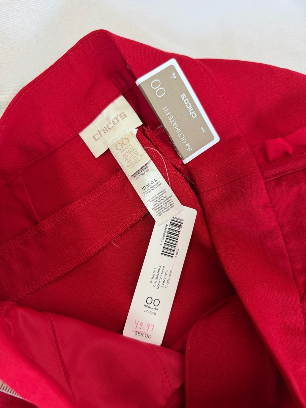 Chico's Red Straight-Leg Pants with Side Ruffle - Picture 6 of 7